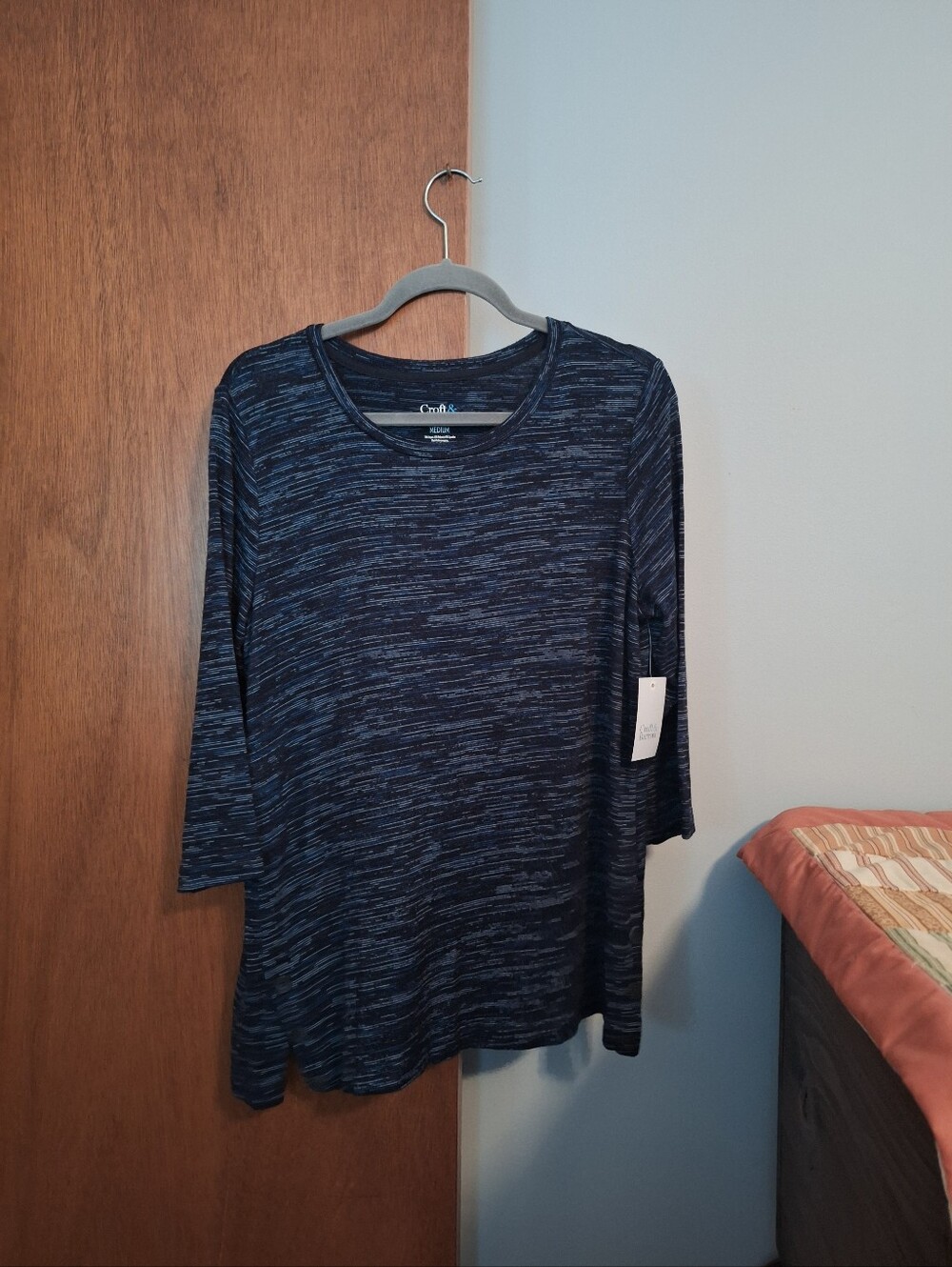 croft & barrow Navy Space-Dye Long Sleeve Tee Shirt Stretchy Soft Women's Size M